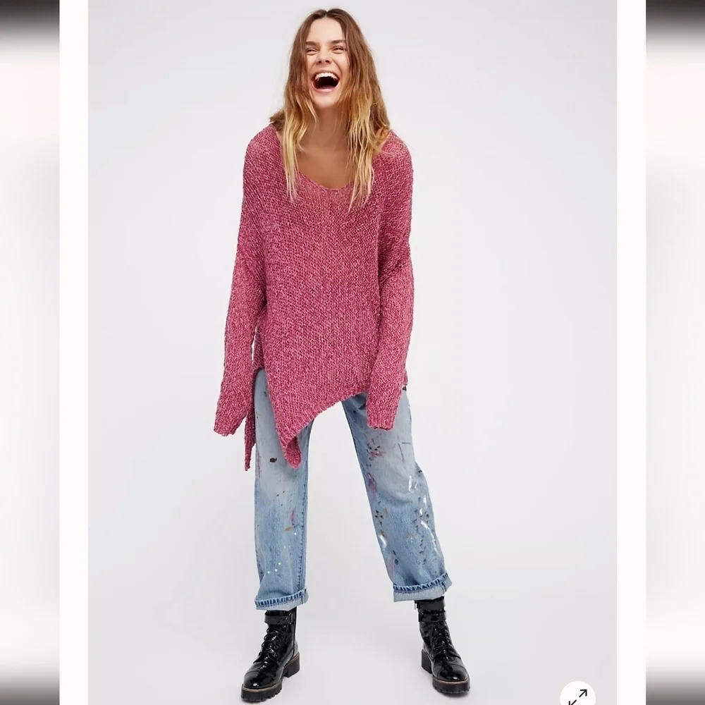 Free People sz.S Vertigo Pullover Knit Sweater Oversized Boho Cozy Asymmetrical